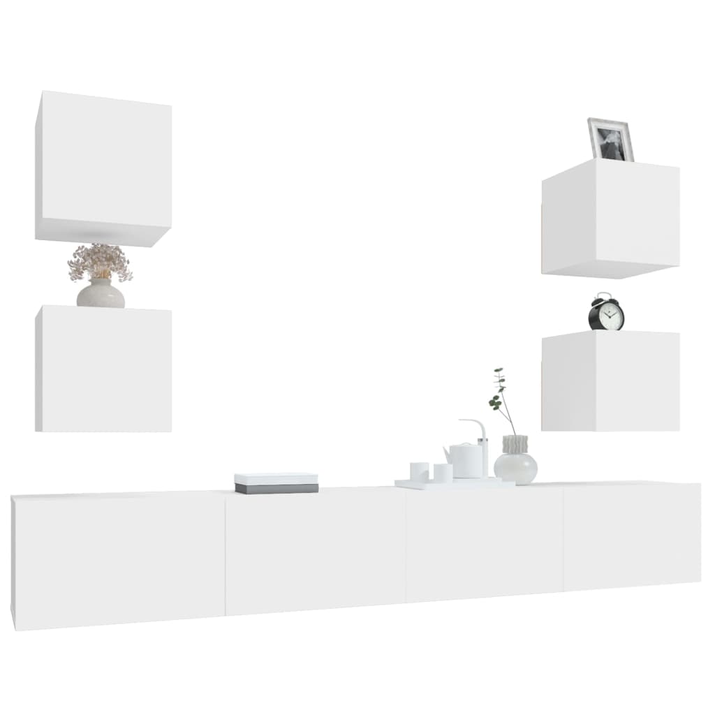 vidaXL Set dulap TV, 6 piese, alb, lemn prelucrat vidaXL Set dulap TV, 6 piese, alb, lemn prelucrat