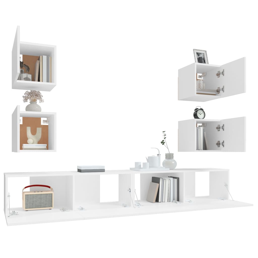 vidaXL Set dulap TV, 6 piese, alb, lemn prelucrat vidaXL Set dulap TV, 6 piese, alb, lemn prelucrat