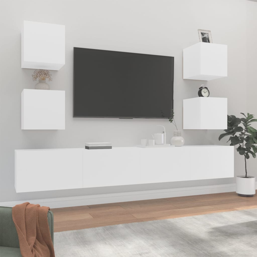 vidaXL Set dulap TV, 6 piese, alb, lemn prelucrat vidaXL Set dulap TV, 6 piese, alb, lemn prelucrat