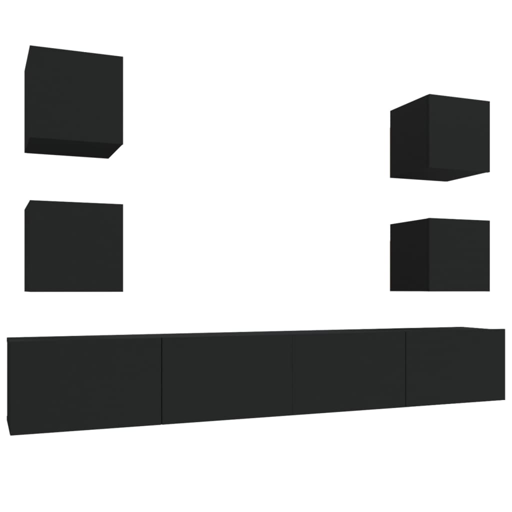 vidaXL Set dulap TV, 6 piese, negru, lemn prelucrat vidaXL Set dulap TV, 6 piese, negru, lemn prelucrat