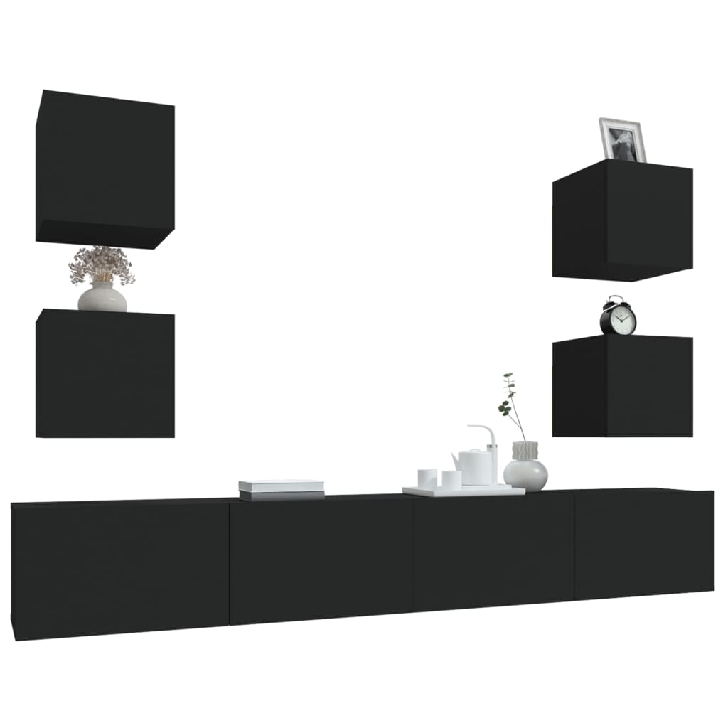 vidaXL Set dulap TV, 6 piese, negru, lemn prelucrat vidaXL Set dulap TV, 6 piese, negru, lemn prelucrat