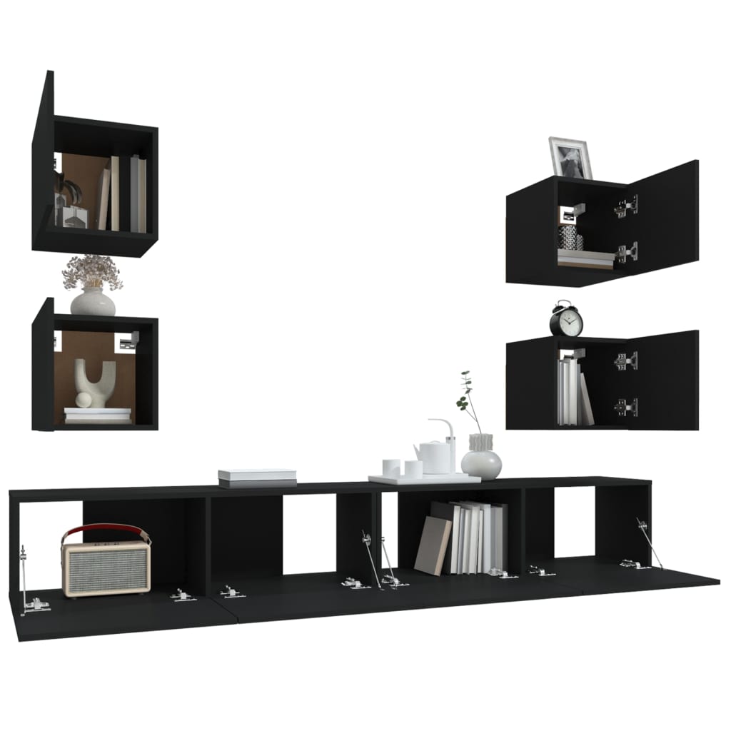 vidaXL Set dulap TV, 6 piese, negru, lemn prelucrat vidaXL Set dulap TV, 6 piese, negru, lemn prelucrat
