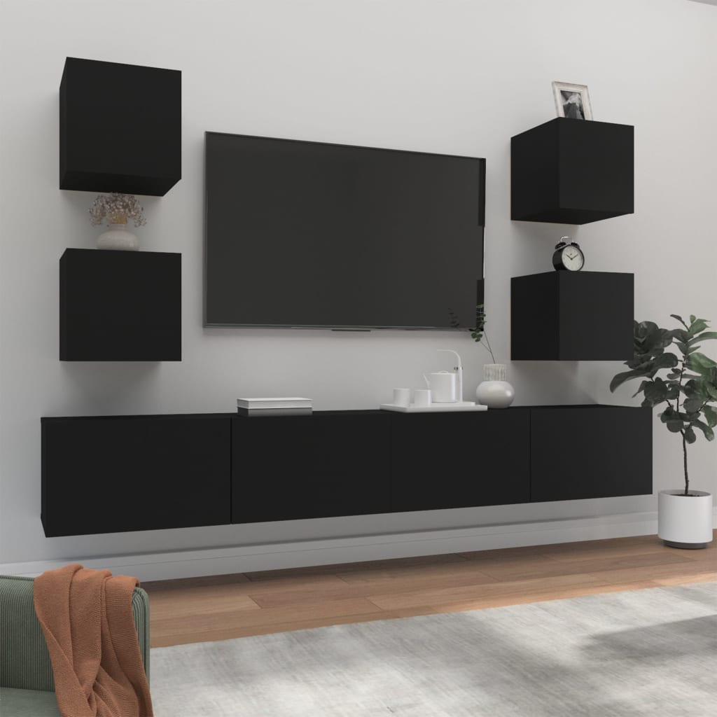 vidaXL Set dulap TV, 6 piese, negru, lemn prelucrat vidaXL Set dulap TV, 6 piese, negru, lemn prelucrat