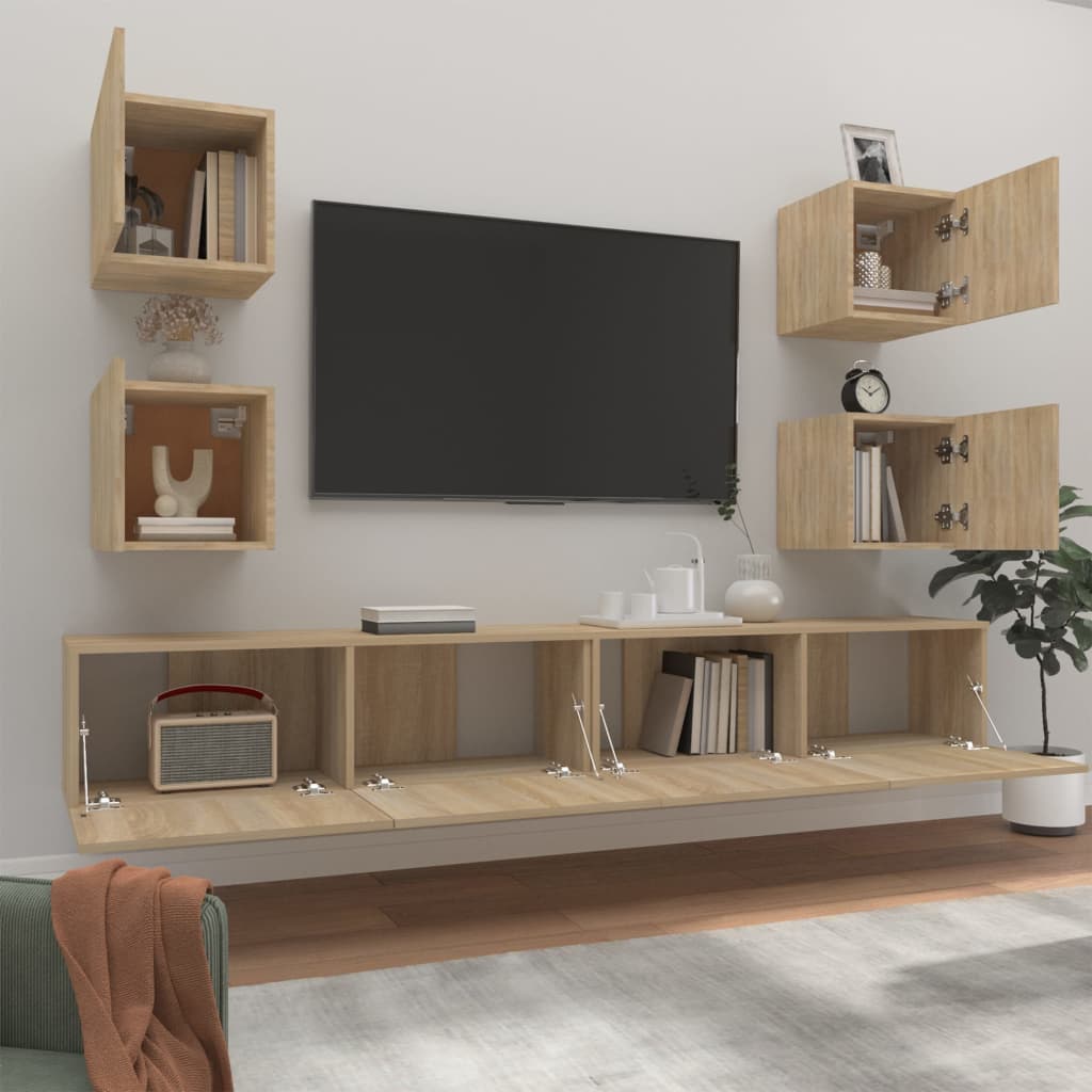vidaXL Set dulap TV, 6 piese, stejar sonoma, lemn prelucrat vidaXL Set dulap TV, 6 piese, stejar sonoma, lemn prelucrat