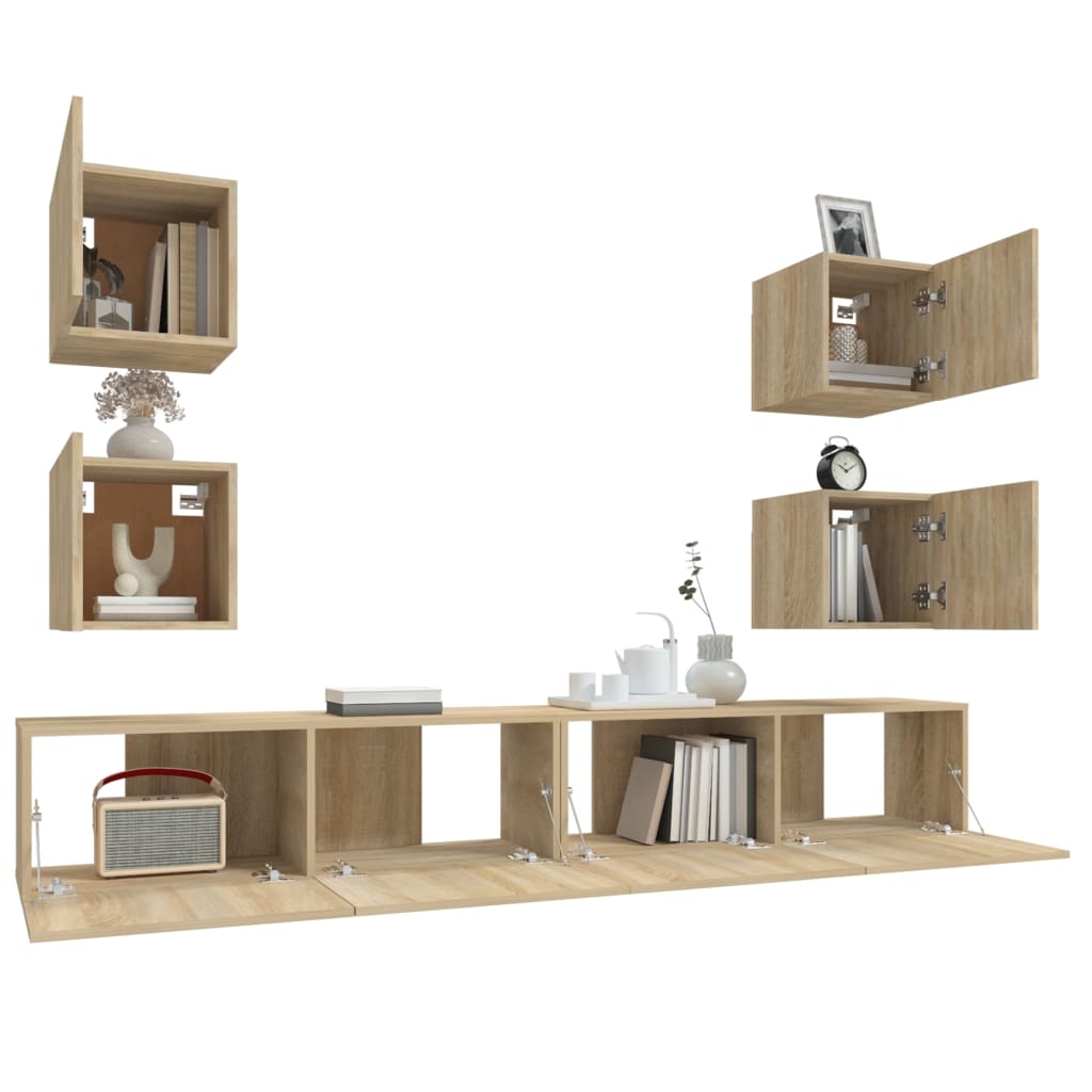 vidaXL Set dulap TV, 6 piese, stejar sonoma, lemn prelucrat vidaXL Set dulap TV, 6 piese, stejar sonoma, lemn prelucrat