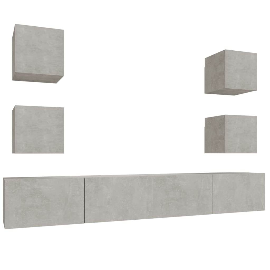 vidaXL Set dulapuri TV, 6 piese, gri beton, lemn prelucrat vidaXL Set dulapuri TV, 6 piese, gri beton, lemn prelucrat