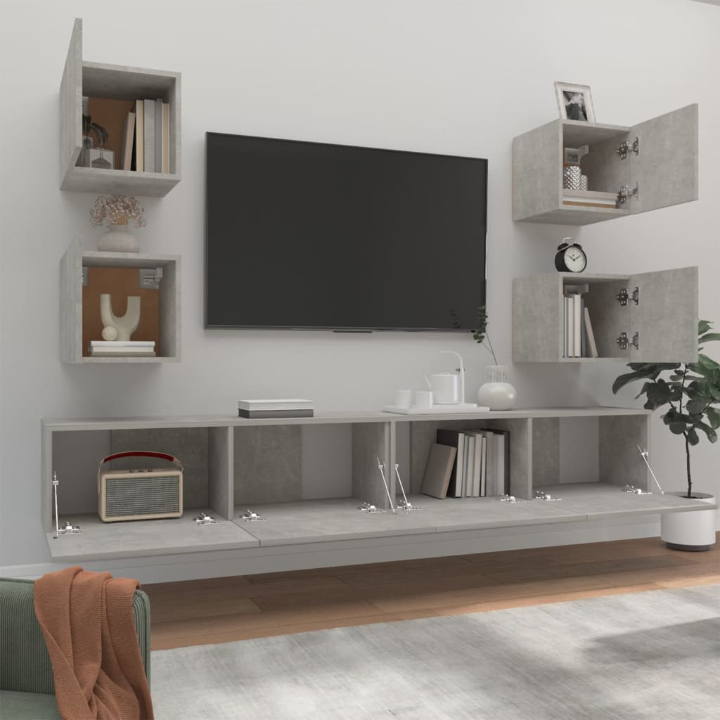 vidaXL Set dulapuri TV, 6 piese, gri beton, lemn prelucrat vidaXL Set dulapuri TV, 6 piese, gri beton, lemn prelucrat