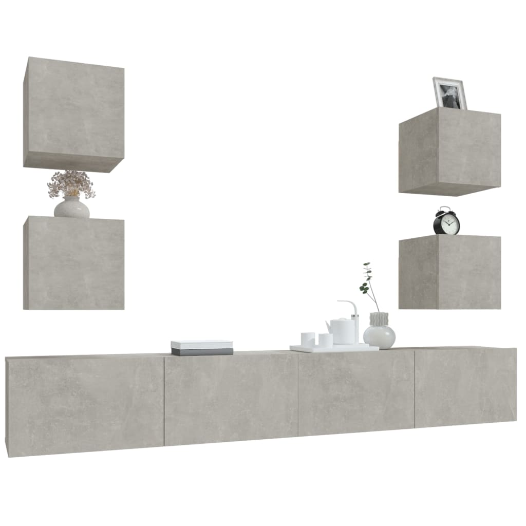 vidaXL Set dulapuri TV, 6 piese, gri beton, lemn prelucrat vidaXL Set dulapuri TV, 6 piese, gri beton, lemn prelucrat