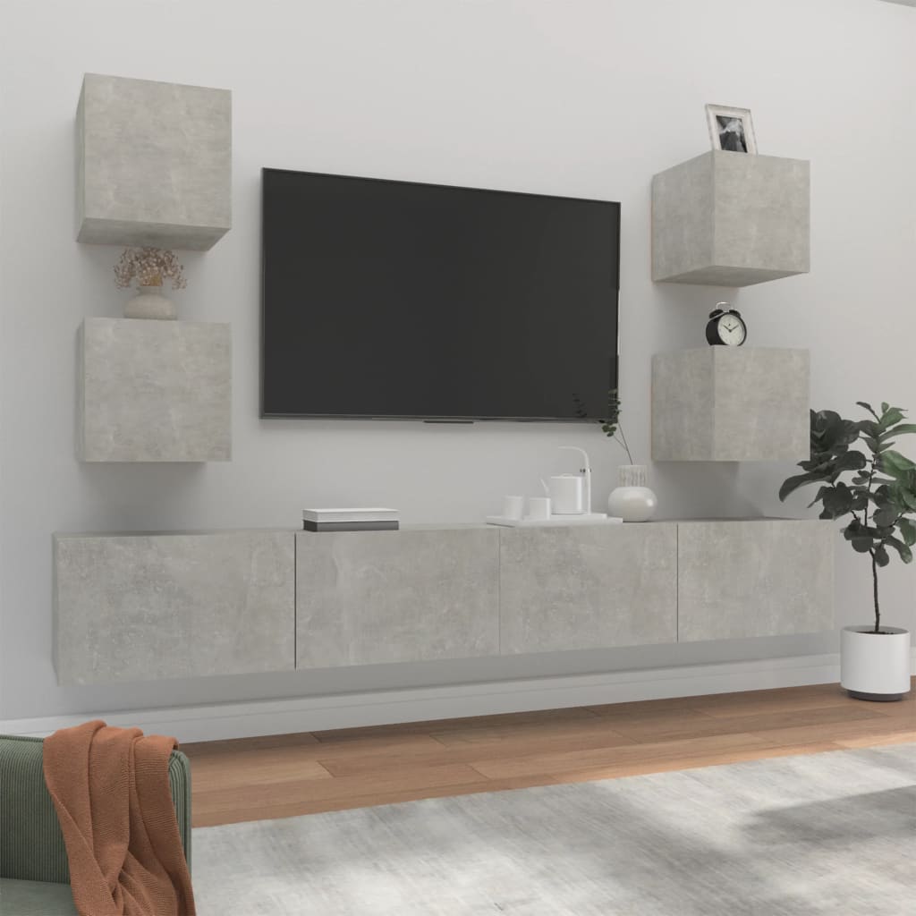 vidaXL Set dulapuri TV, 6 piese, gri beton, lemn prelucrat vidaXL Set dulapuri TV, 6 piese, gri beton, lemn prelucrat