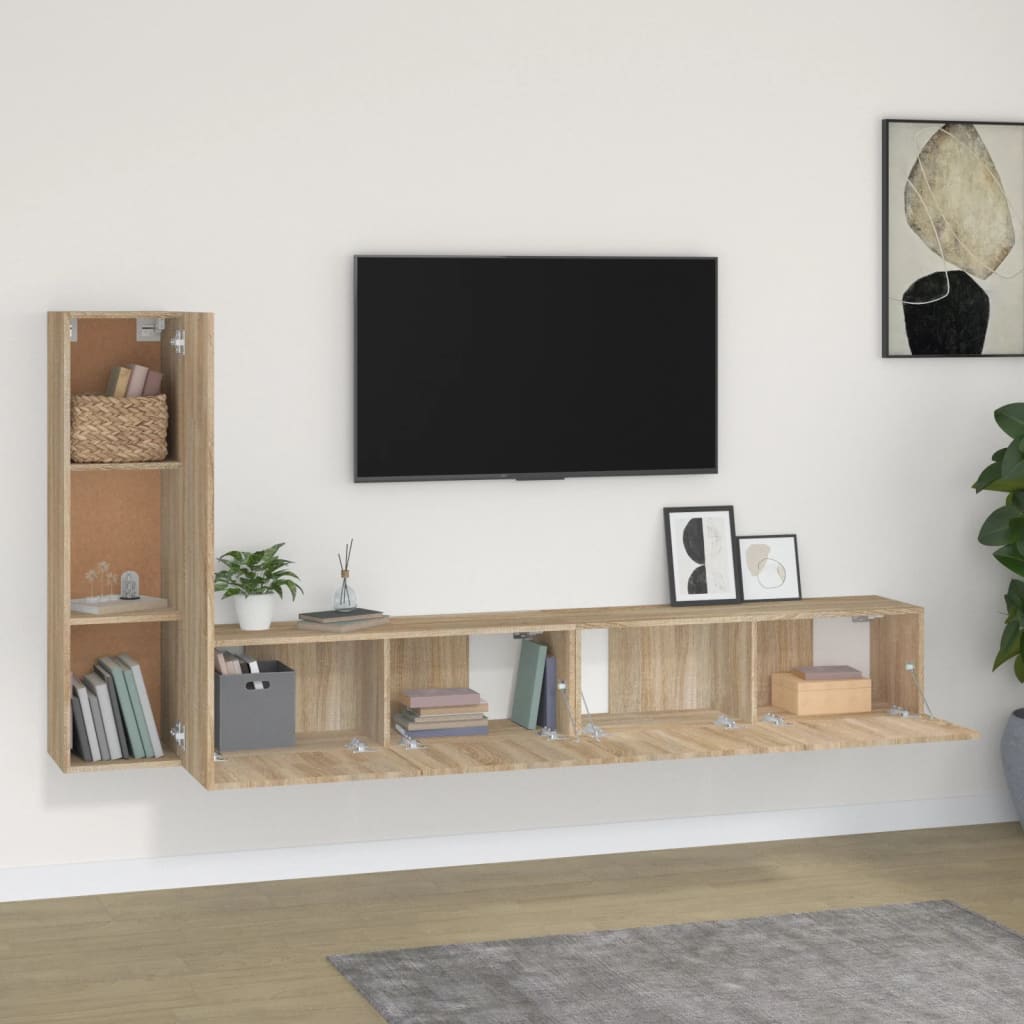 vidaXL Set dulap TV, 3 piese, stejar sonoma, lemn prelucrat vidaXL Set dulap TV, 3 piese, stejar sonoma, lemn prelucrat