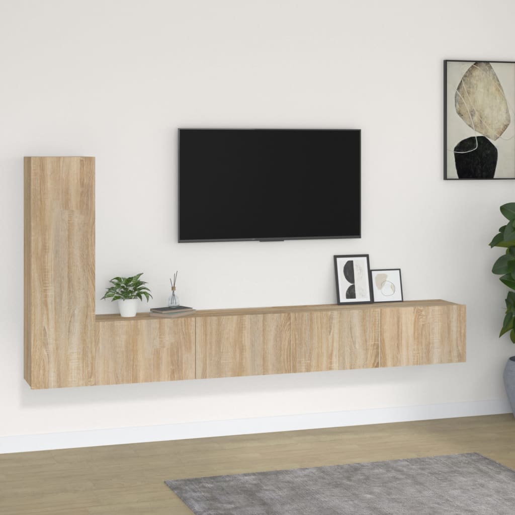 vidaXL Set dulap TV, 3 piese, stejar sonoma, lemn prelucrat vidaXL Set dulap TV, 3 piese, stejar sonoma, lemn prelucrat