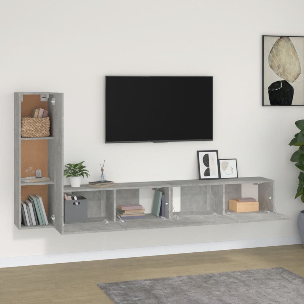 vidaXL Set dulapuri TV, 3 piese, gri beton, lemn prelucrat vidaXL Set dulapuri TV, 3 piese, gri beton, lemn prelucrat