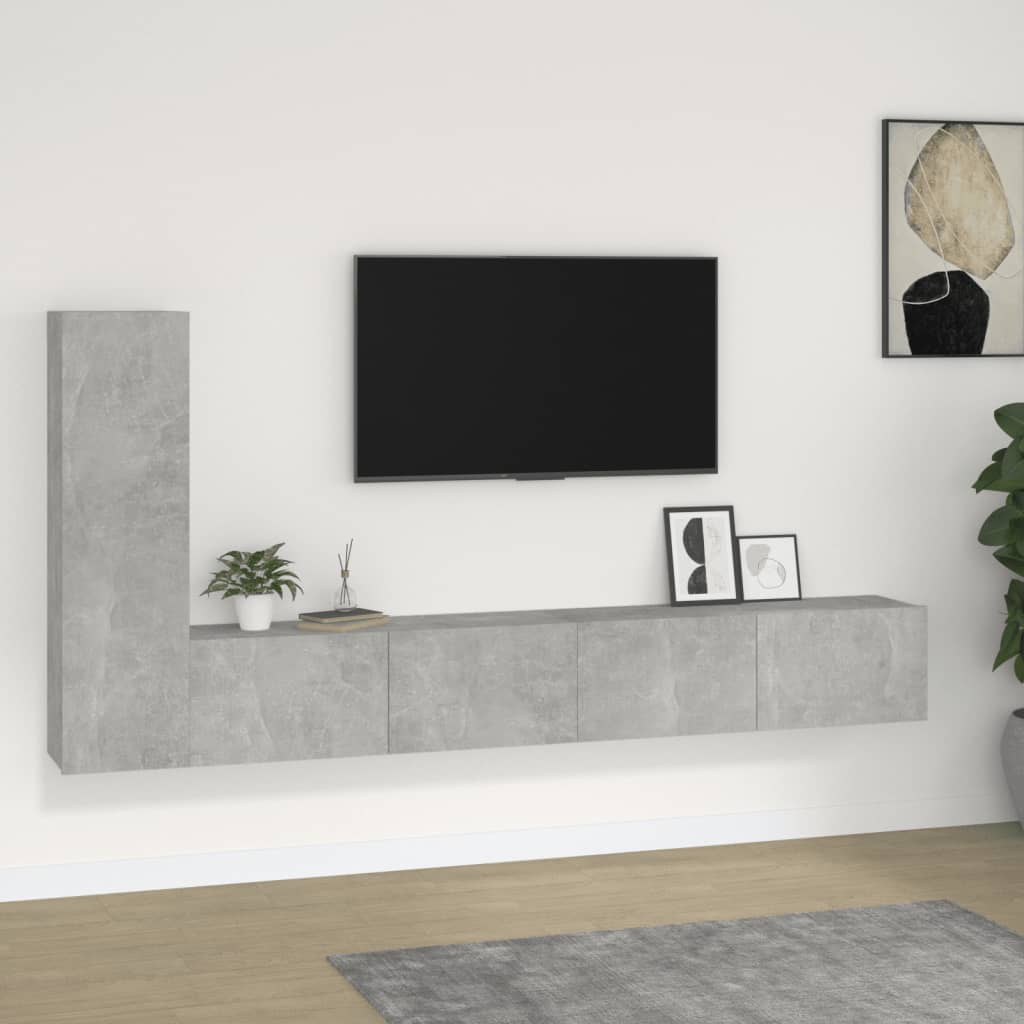 vidaXL Set dulapuri TV, 3 piese, gri beton, lemn prelucrat vidaXL Set dulapuri TV, 3 piese, gri beton, lemn prelucrat