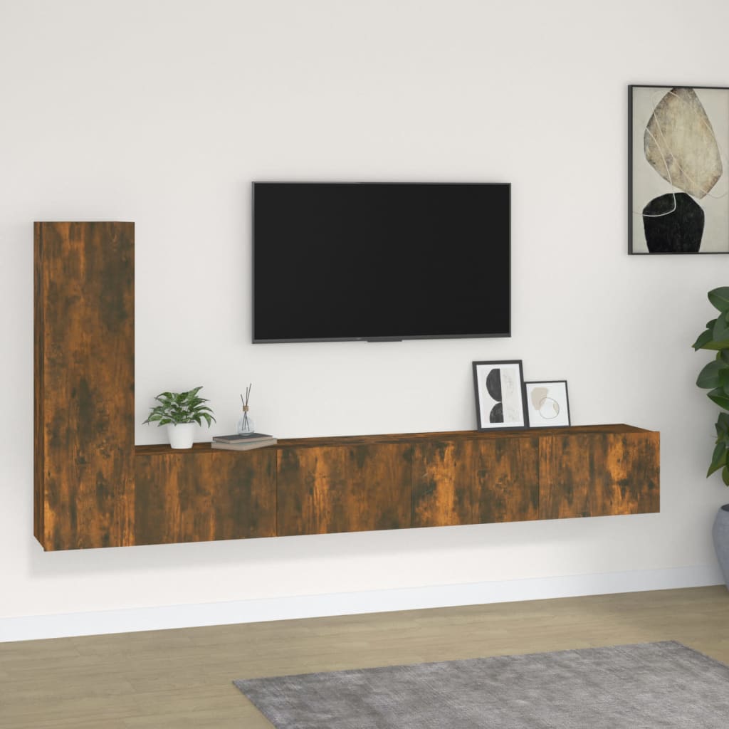 vidaXL Set dulapuri TV, 3 piese, stejar fumuriu, lemn prelucrat vidaXL Set dulapuri TV, 3 piese, stejar fumuriu, lemn prelucrat