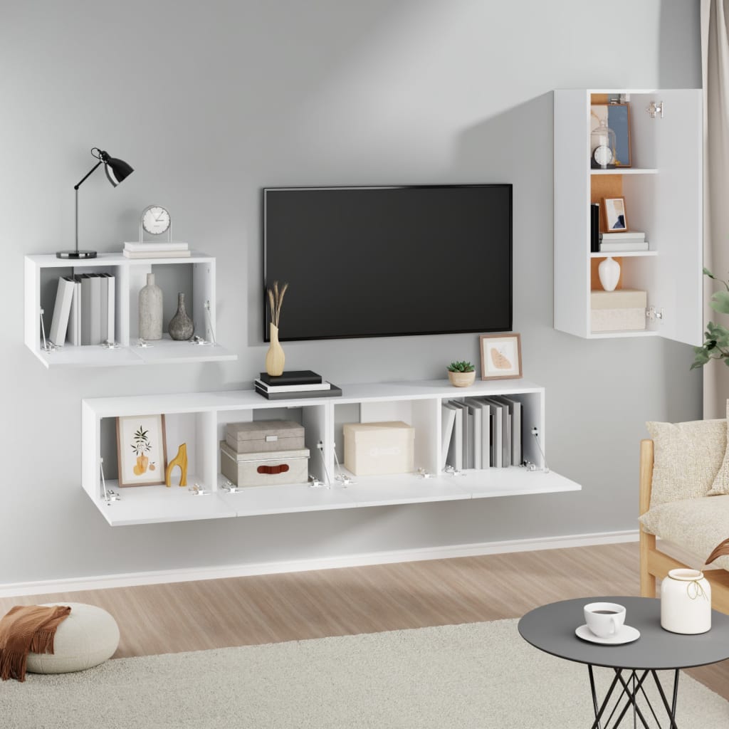 vidaXL Set dulap TV, 4 piese, alb, lemn prelucrat vidaXL Set dulap TV, 4 piese, alb, lemn prelucrat