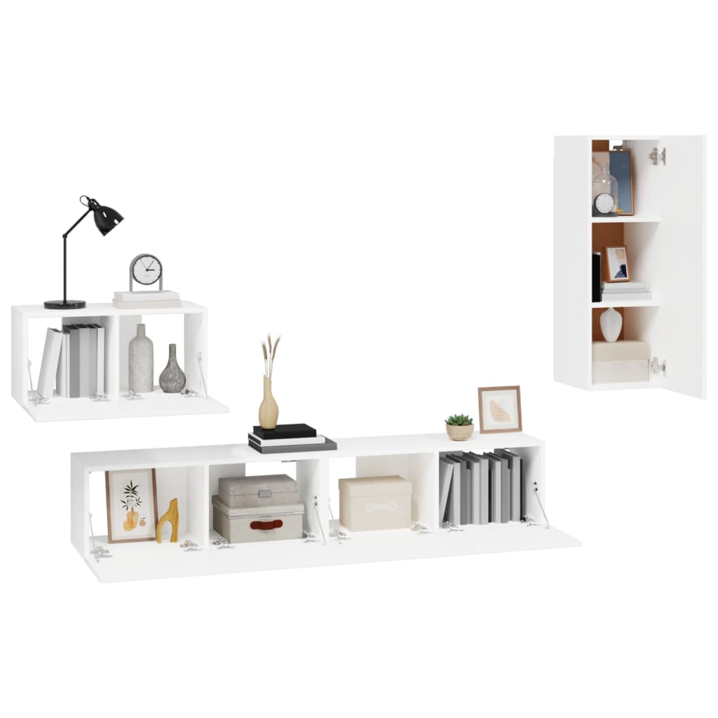 vidaXL Set dulap TV, 4 piese, alb, lemn prelucrat vidaXL Set dulap TV, 4 piese, alb, lemn prelucrat