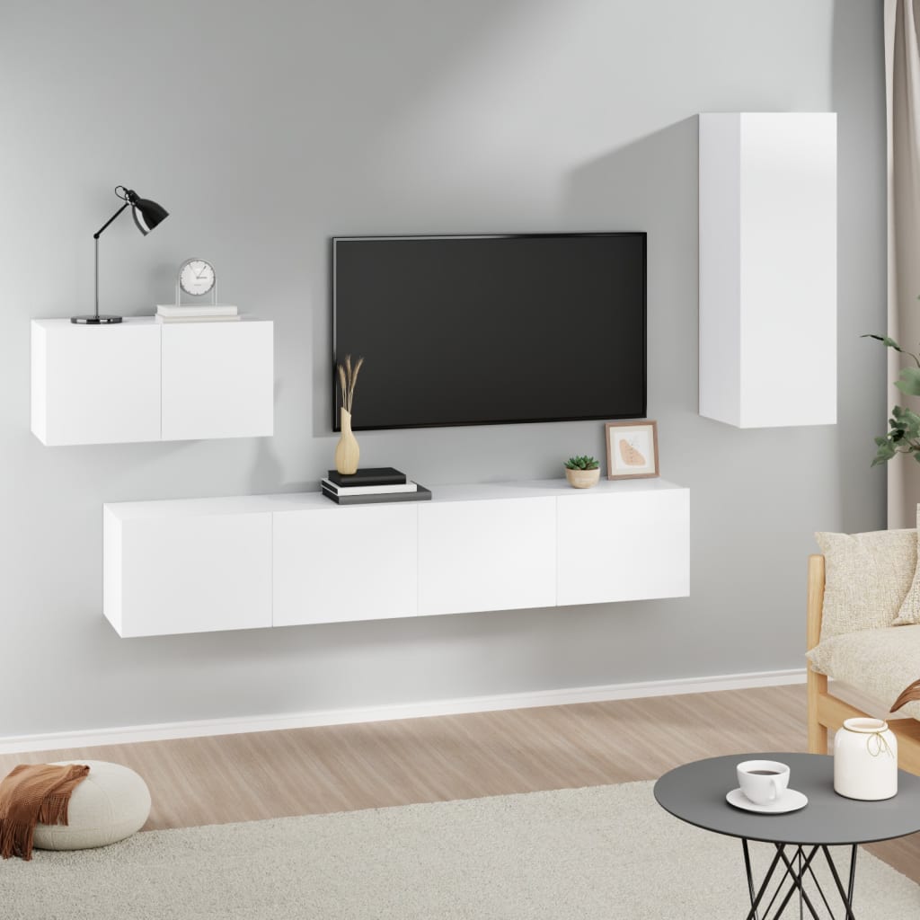 vidaXL Set dulap TV, 4 piese, alb, lemn prelucrat vidaXL Set dulap TV, 4 piese, alb, lemn prelucrat