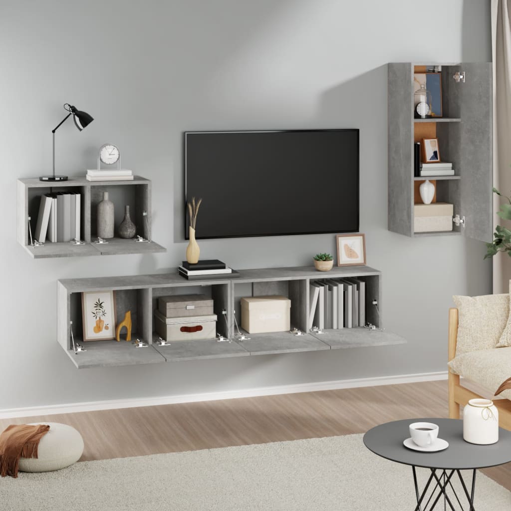 vidaXL Set dulap TV, 4 piese, gri beton, lemn prelucrat vidaXL Set dulap TV, 4 piese, gri beton, lemn prelucrat