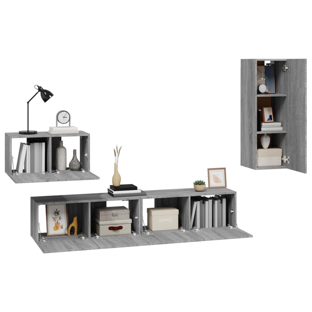 vidaXL Set dulapuri TV, 4 piese, gri sonoma, lemn prelucrat vidaXL Set dulapuri TV, 4 piese, gri sonoma, lemn prelucrat