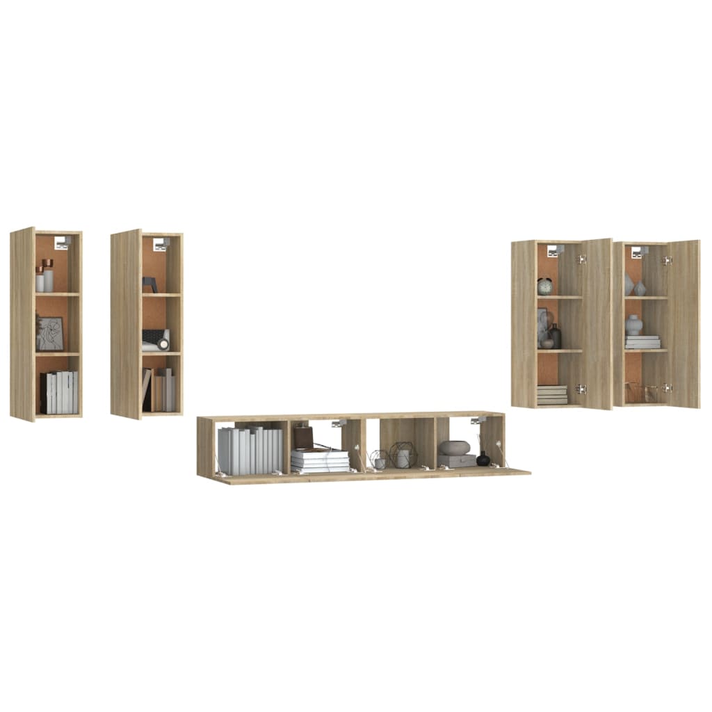 vidaXL Set dulap TV, 6 piese, stejar sonoma, lemn prelucrat vidaXL Set dulap TV, 6 piese, stejar sonoma, lemn prelucrat
