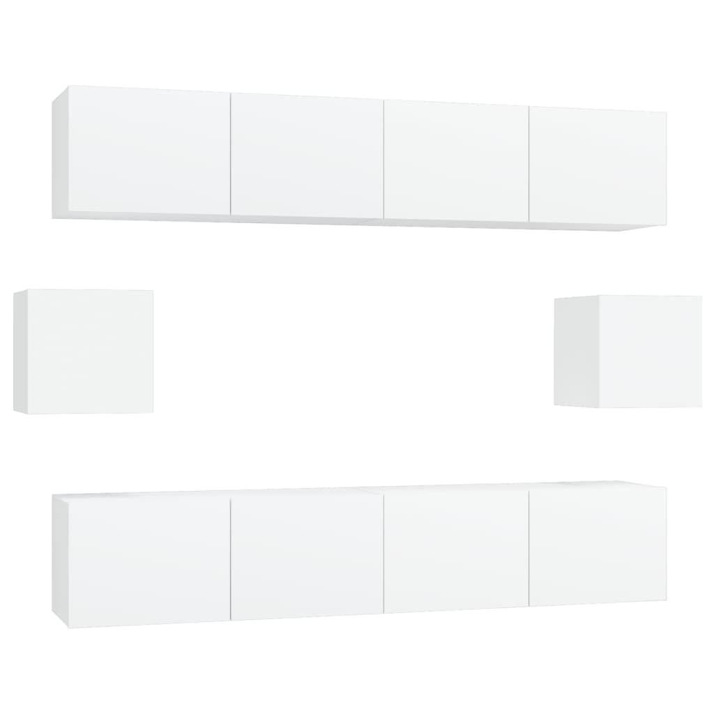 vidaXL Set dulap TV, 6 piese, alb, lemn prelucrat vidaXL Set dulap TV, 6 piese, alb, lemn prelucrat