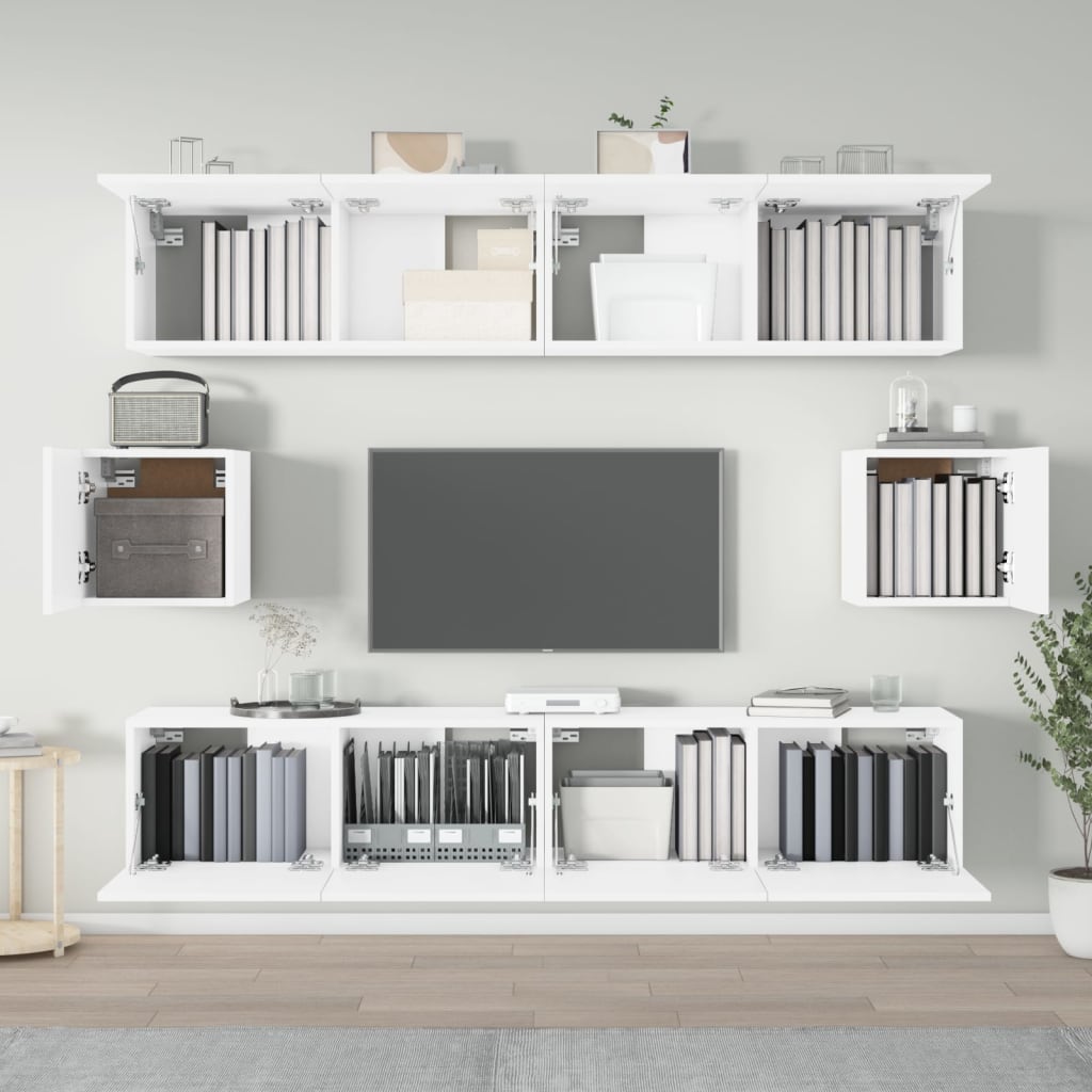 vidaXL Set dulap TV, 6 piese, alb, lemn prelucrat vidaXL Set dulap TV, 6 piese, alb, lemn prelucrat