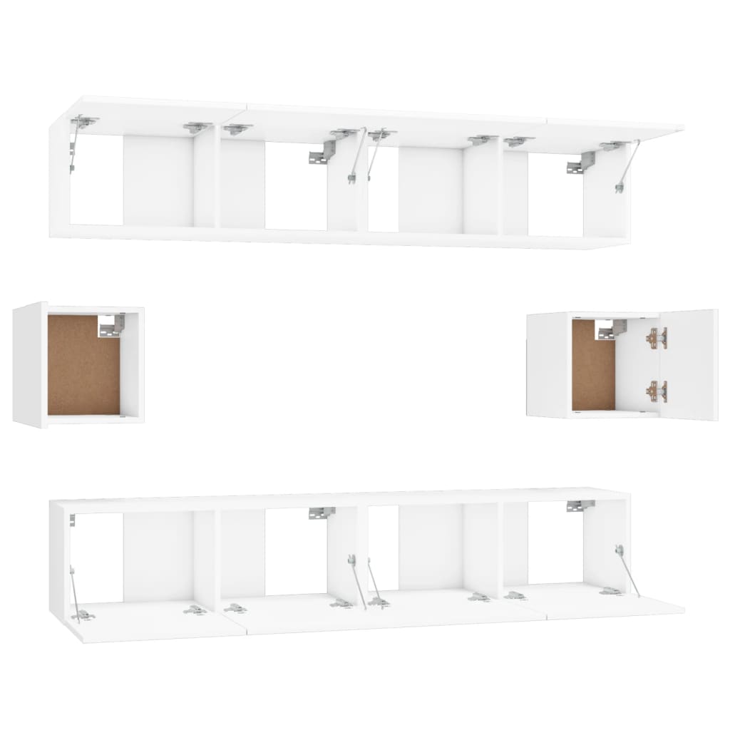 vidaXL Set dulap TV, 6 piese, alb, lemn prelucrat vidaXL Set dulap TV, 6 piese, alb, lemn prelucrat