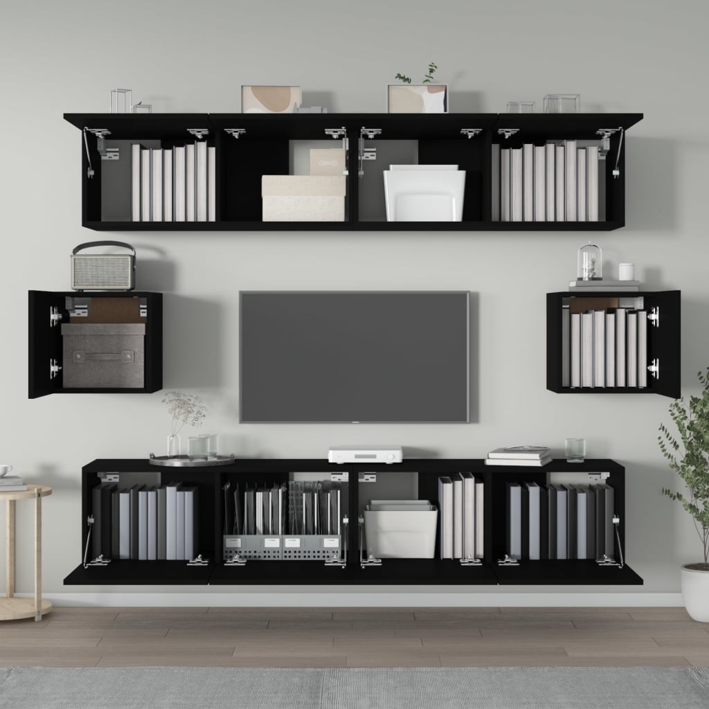 vidaXL Set dulap TV, 6 piese, negru, lemn prelucrat vidaXL Set dulap TV, 6 piese, negru, lemn prelucrat