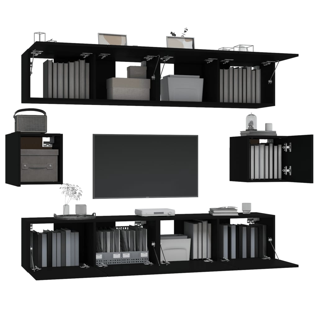 vidaXL Set dulap TV, 6 piese, negru, lemn prelucrat vidaXL Set dulap TV, 6 piese, negru, lemn prelucrat