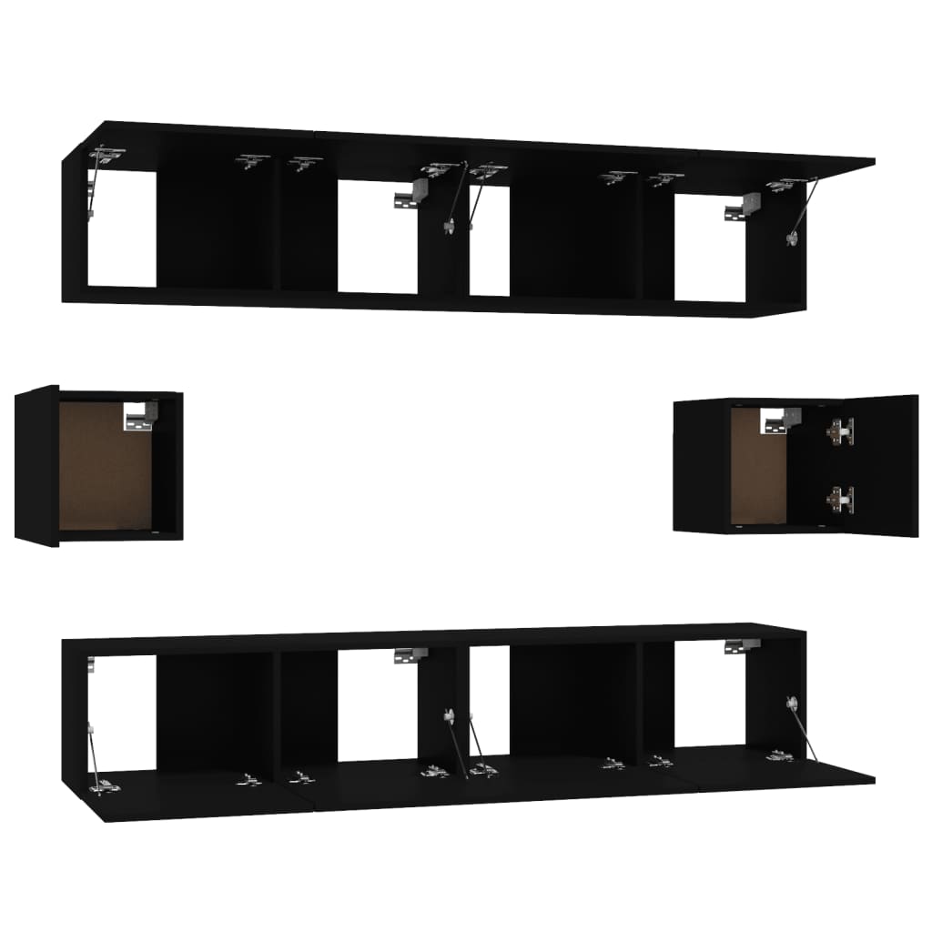 vidaXL Set dulap TV, 6 piese, negru, lemn prelucrat vidaXL Set dulap TV, 6 piese, negru, lemn prelucrat