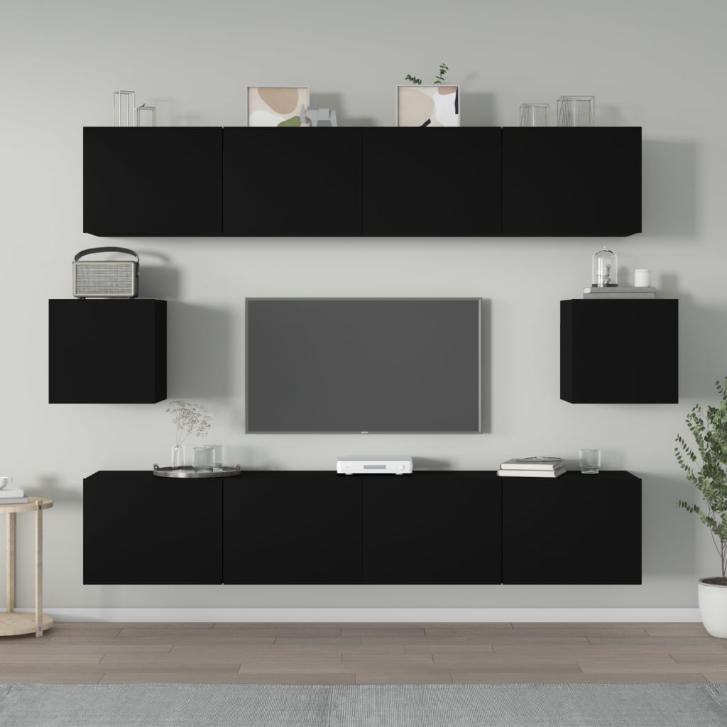 vidaXL Set dulap TV, 6 piese, negru, lemn prelucrat vidaXL Set dulap TV, 6 piese, negru, lemn prelucrat