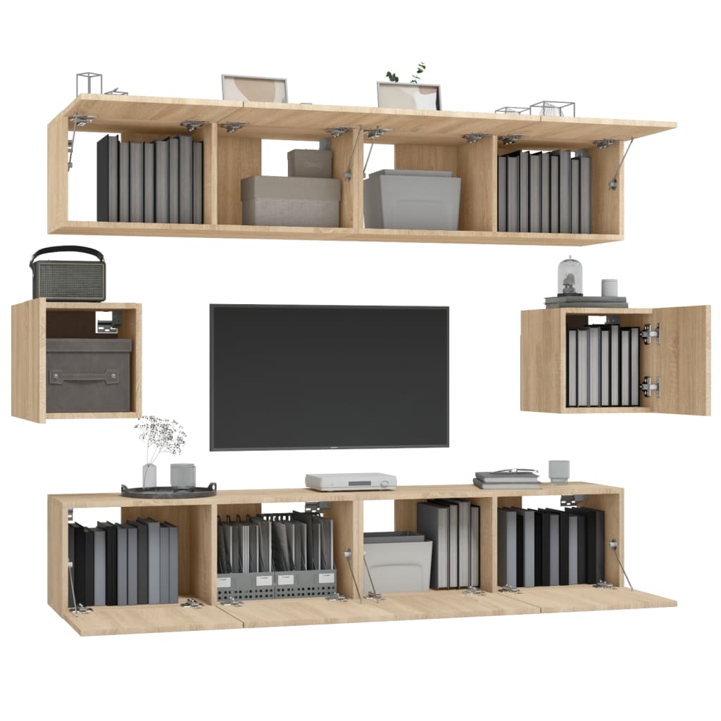 vidaXL Set dulap TV, 6 piese, stejar sonoma, lemn prelucrat vidaXL Set dulap TV, 6 piese, stejar sonoma, lemn prelucrat