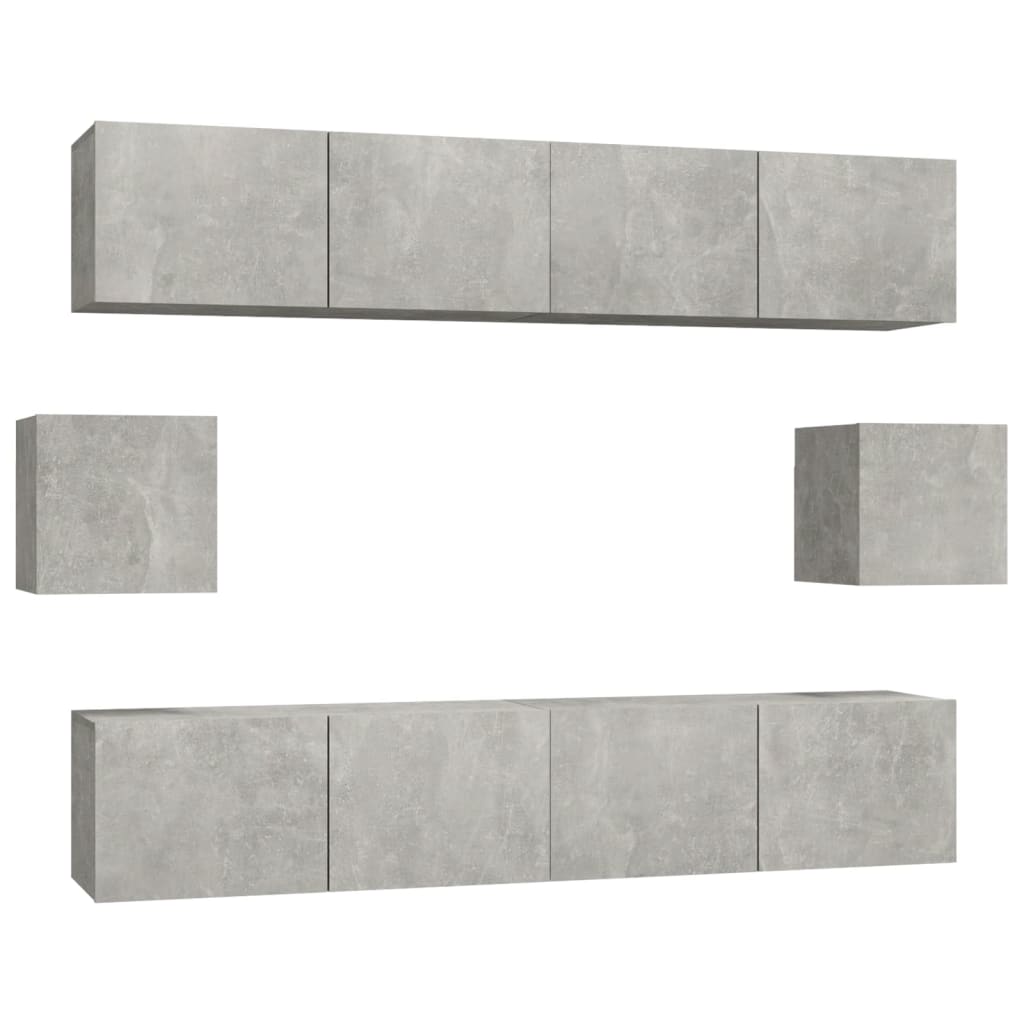 vidaXL Set dulap TV, 6 piese, gri beton, lemn prelucrat vidaXL Set dulap TV, 6 piese, gri beton, lemn prelucrat