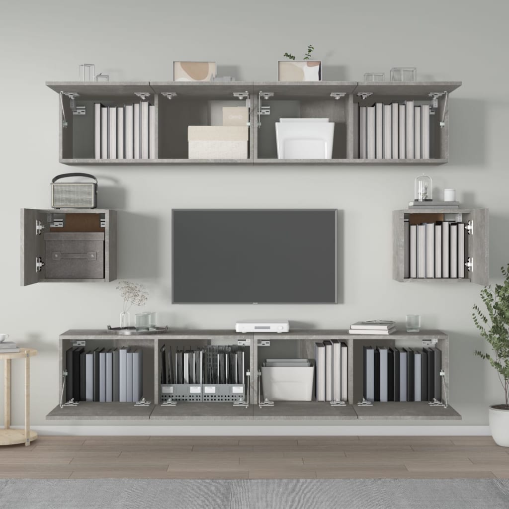 vidaXL Set dulap TV, 6 piese, gri beton, lemn prelucrat vidaXL Set dulap TV, 6 piese, gri beton, lemn prelucrat