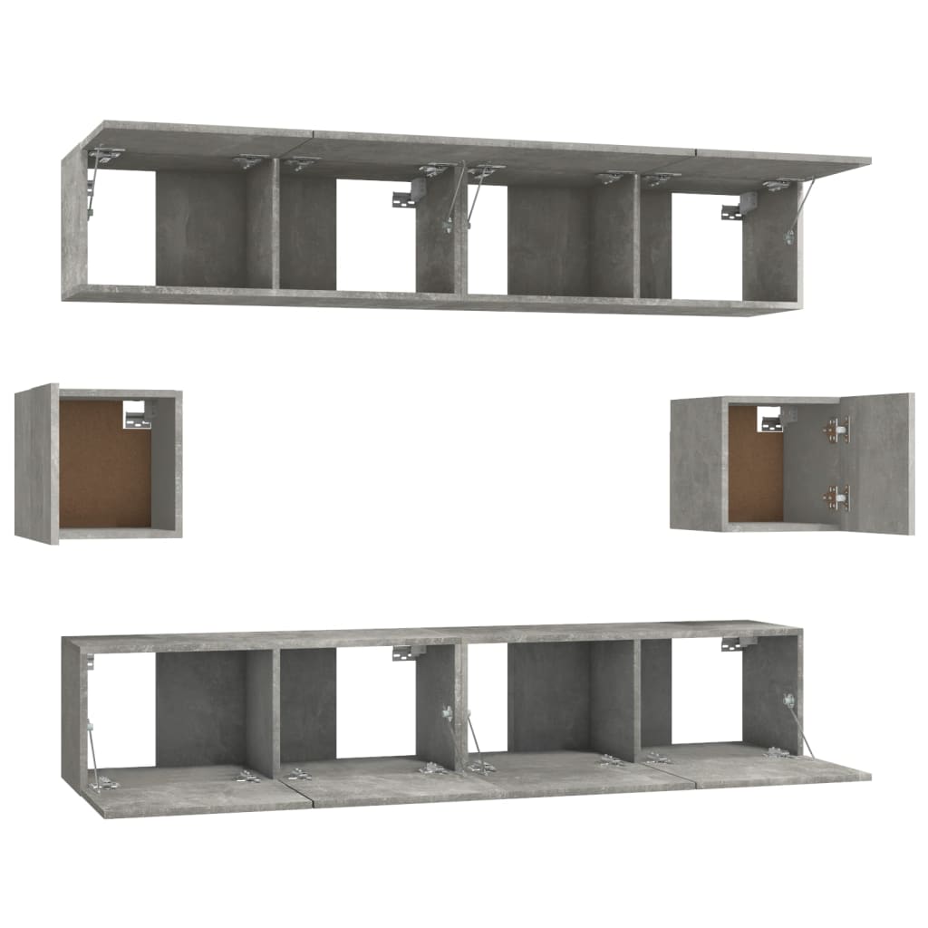 vidaXL Set dulap TV, 6 piese, gri beton, lemn prelucrat vidaXL Set dulap TV, 6 piese, gri beton, lemn prelucrat