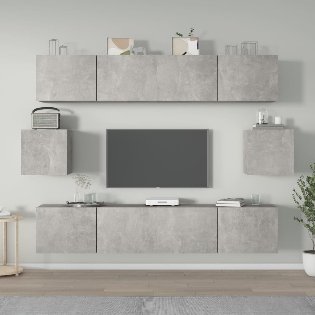 vidaXL Set dulap TV, 6 piese, gri beton, lemn prelucrat vidaXL Set dulap TV, 6 piese, gri beton, lemn prelucrat