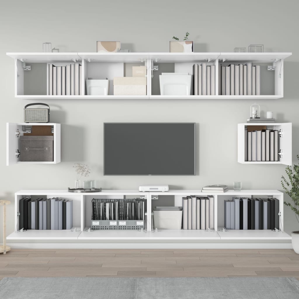vidaXL Set dulap TV, 6 piese, alb, lemn prelucrat vidaXL Set dulap TV, 6 piese, alb, lemn prelucrat