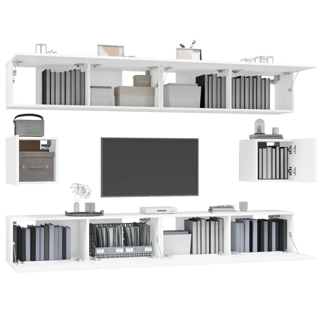 vidaXL Set dulap TV, 6 piese, alb, lemn prelucrat vidaXL Set dulap TV, 6 piese, alb, lemn prelucrat