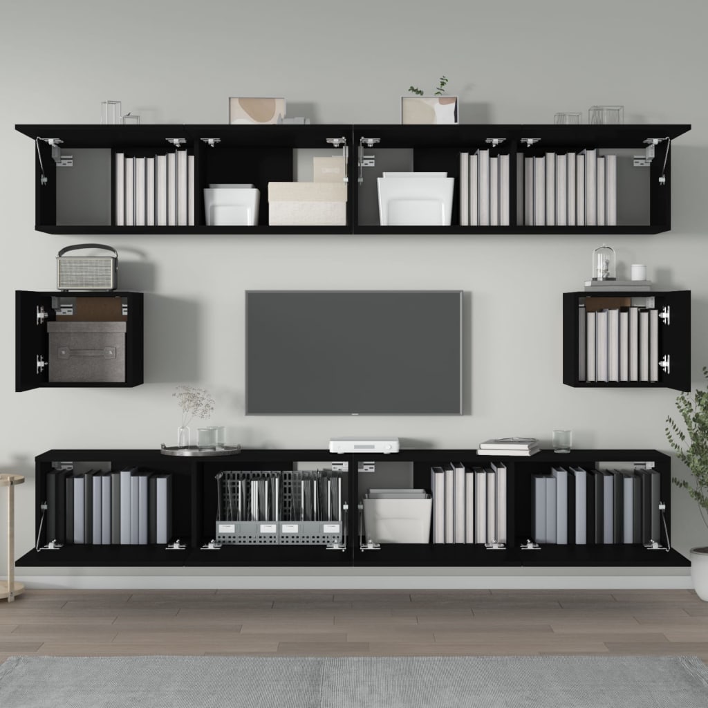 vidaXL Set dulap TV, 6 piese, negru, lemn prelucrat vidaXL Set dulap TV, 6 piese, negru, lemn prelucrat