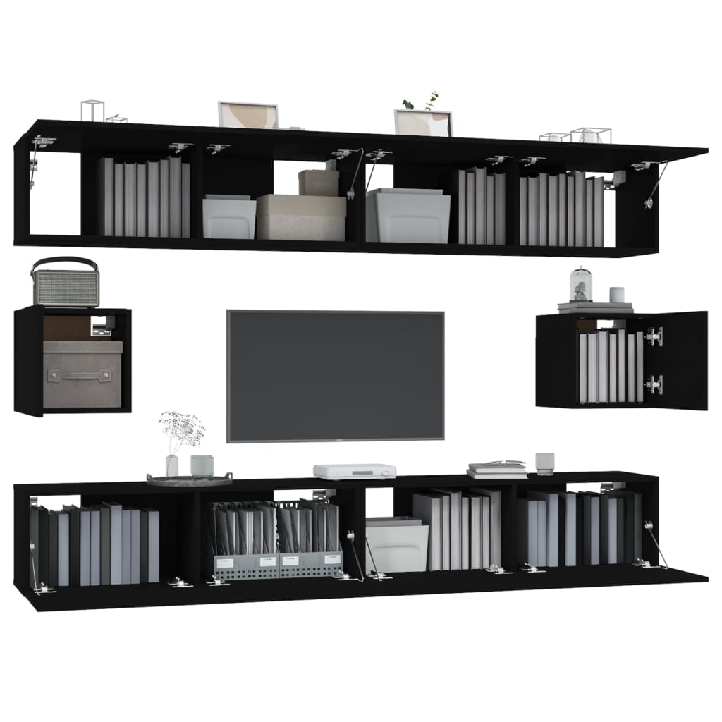 vidaXL Set dulap TV, 6 piese, negru, lemn prelucrat vidaXL Set dulap TV, 6 piese, negru, lemn prelucrat