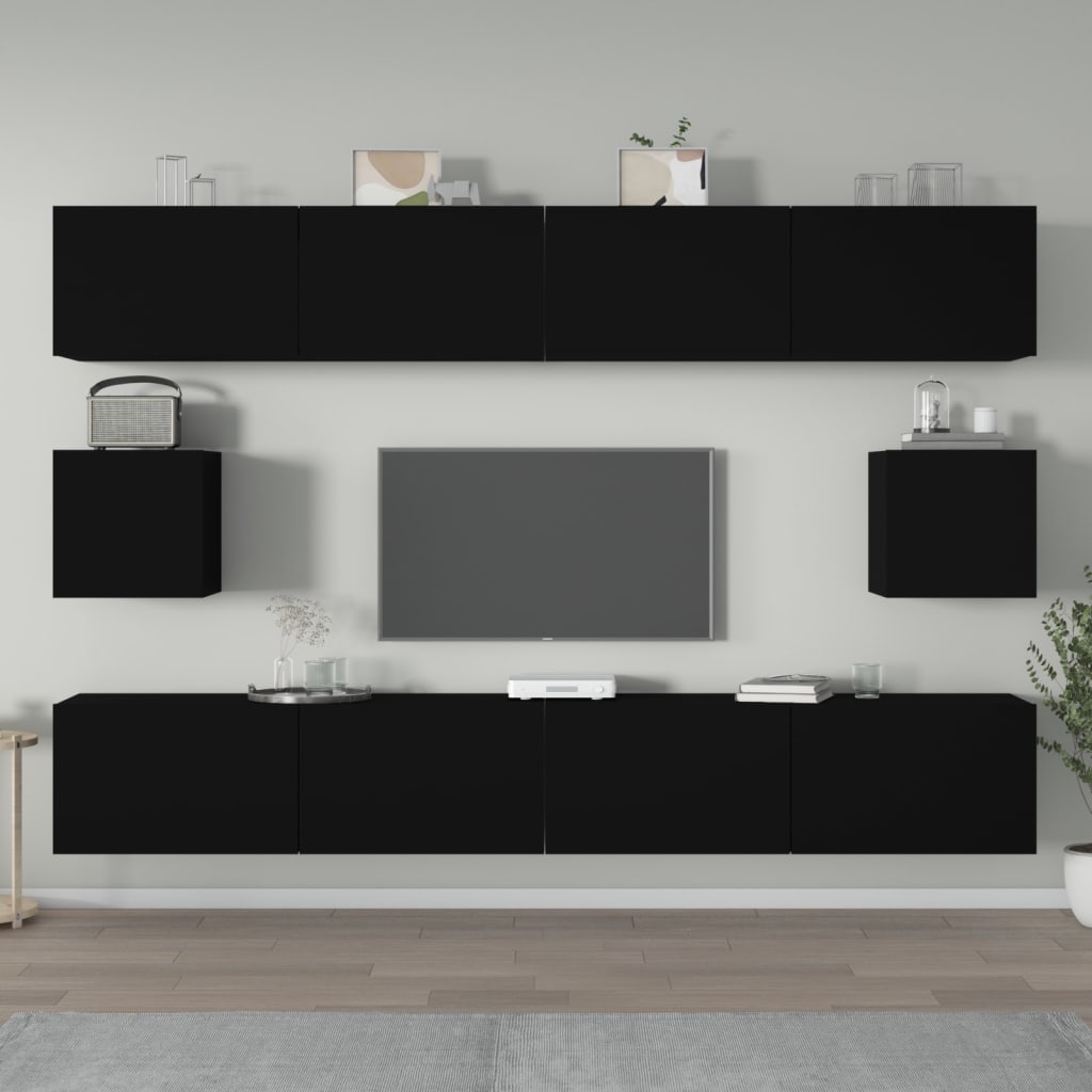 vidaXL Set dulap TV, 6 piese, negru, lemn prelucrat vidaXL Set dulap TV, 6 piese, negru, lemn prelucrat