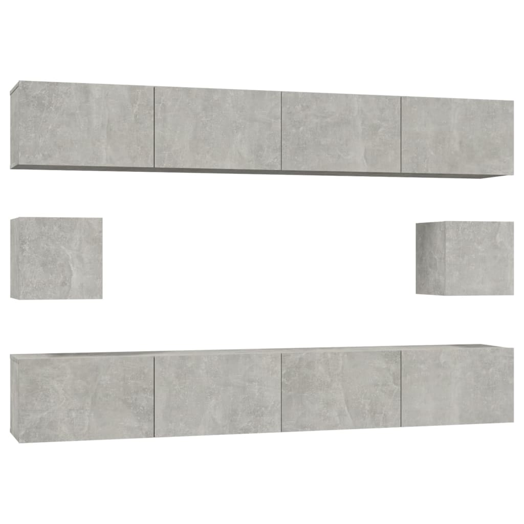 vidaXL Set dulap TV, 6 piese, gri beton, lemn prelucrat vidaXL Set dulap TV, 6 piese, gri beton, lemn prelucrat