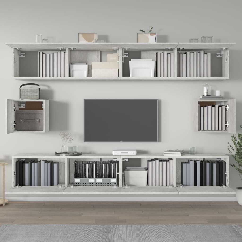 vidaXL Set dulap TV, 6 piese, gri beton, lemn prelucrat vidaXL Set dulap TV, 6 piese, gri beton, lemn prelucrat