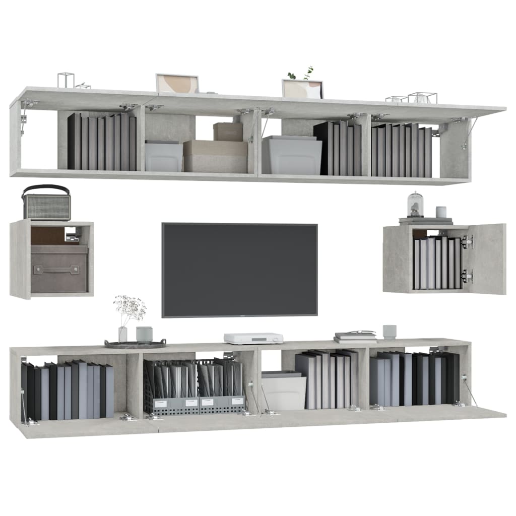 vidaXL Set dulap TV, 6 piese, gri beton, lemn prelucrat vidaXL Set dulap TV, 6 piese, gri beton, lemn prelucrat