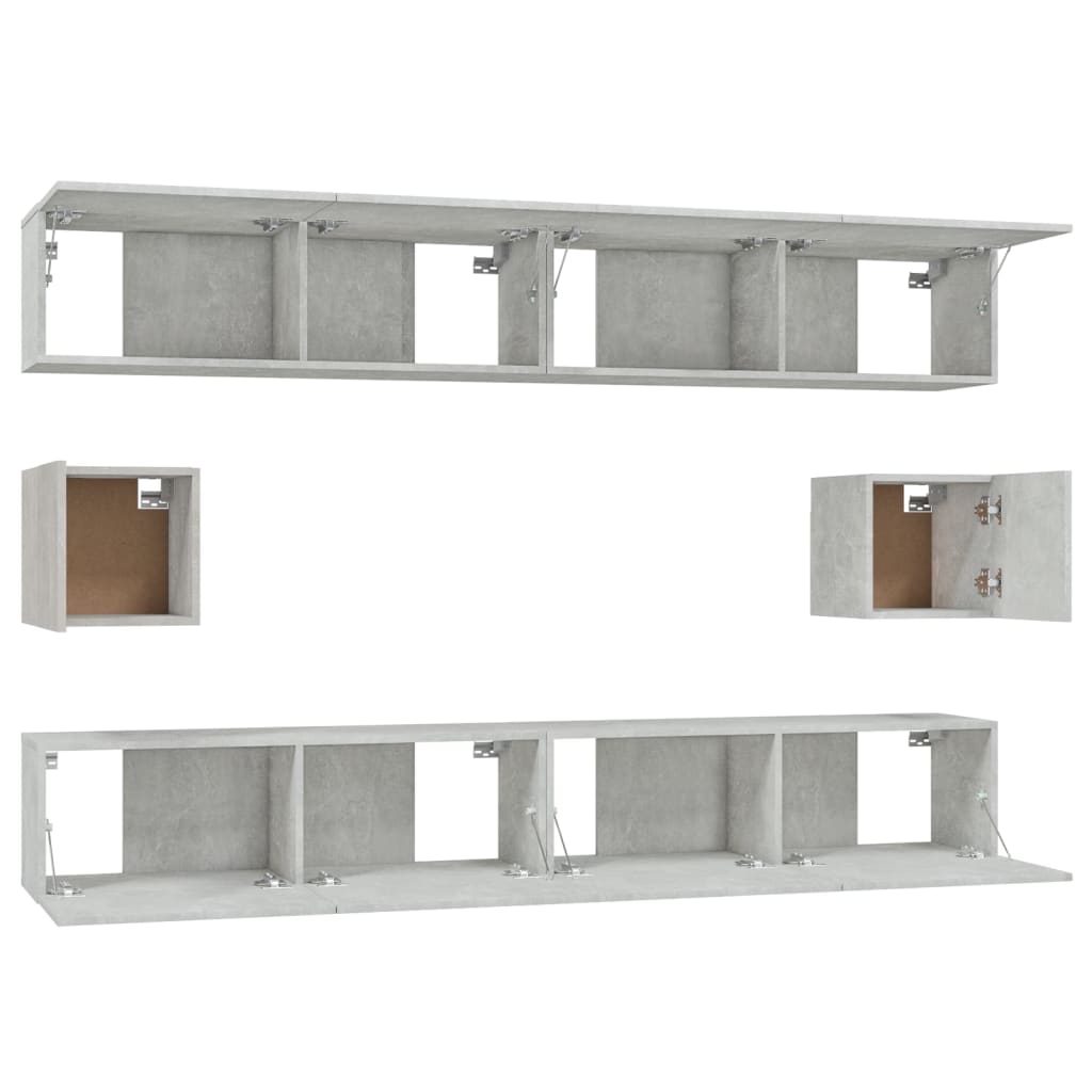 vidaXL Set dulap TV, 6 piese, gri beton, lemn prelucrat vidaXL Set dulap TV, 6 piese, gri beton, lemn prelucrat