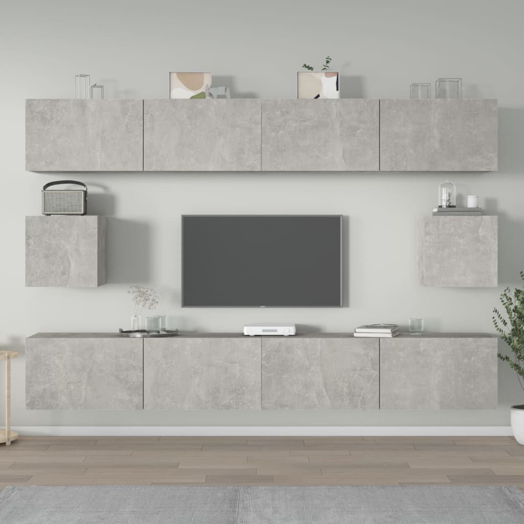 vidaXL Set dulap TV, 6 piese, gri beton, lemn prelucrat vidaXL Set dulap TV, 6 piese, gri beton, lemn prelucrat