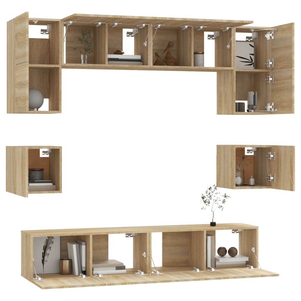 vidaXL Set dulap TV, 8 piese, stejar sonoma, lemn prelucrat vidaXL Set dulap TV, 8 piese, stejar sonoma, lemn prelucrat