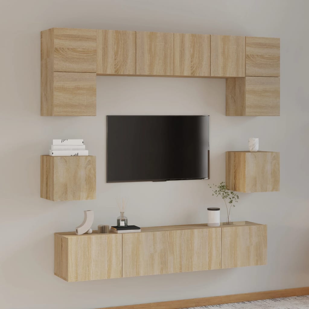 vidaXL Set dulap TV, 8 piese, stejar sonoma, lemn prelucrat vidaXL Set dulap TV, 8 piese, stejar sonoma, lemn prelucrat