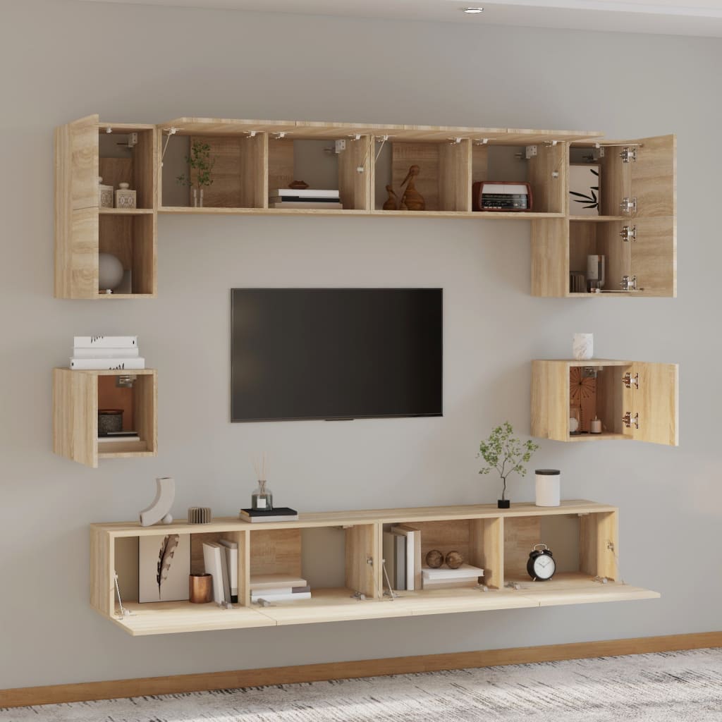 vidaXL Set dulap TV, 8 piese, stejar sonoma, lemn prelucrat vidaXL Set dulap TV, 8 piese, stejar sonoma, lemn prelucrat