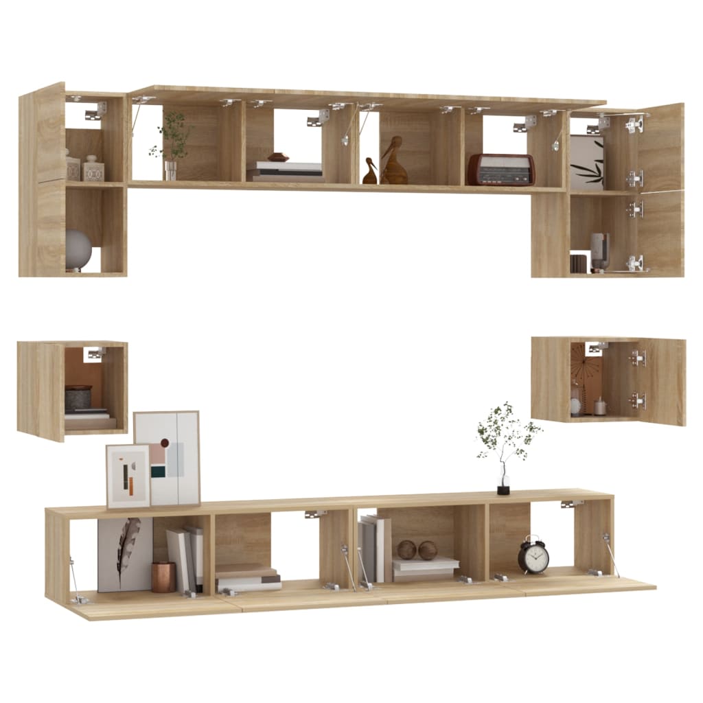 vidaXL Set dulap TV, 8 piese, stejar sonoma, lemn prelucrat vidaXL Set dulap TV, 8 piese, stejar sonoma, lemn prelucrat